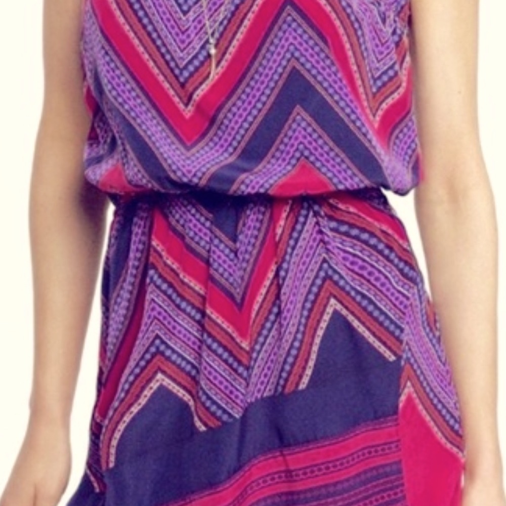 Express Hot Pink & Purple Disco Zig Zag Cocktail Dress Strapless